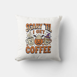 Halloween Coffee Scary Until Coffee Vintage Shirt_ Throw Pillow