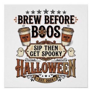 Halloween Coffee Shirt Brew Before Boos Vintage De Poster