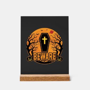 Halloween Coffin Beware Pumpkin Horror Design_1 Acrylic Sign