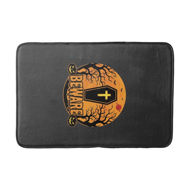 Halloween Coffin Beware Pumpkin Horror Design_1 Bath Mat (Front)