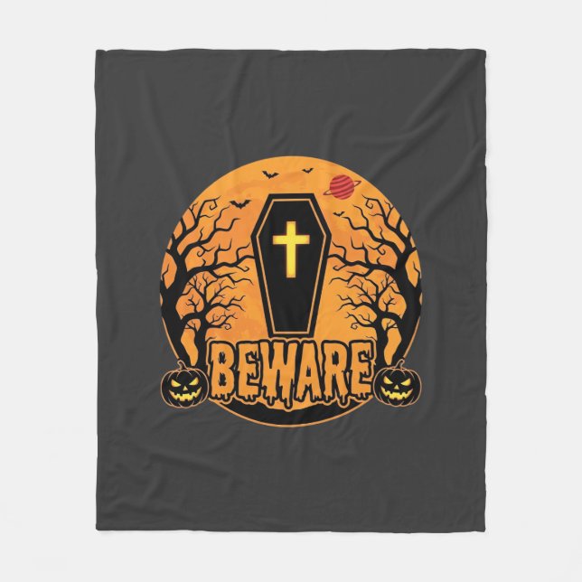 Halloween Coffin Beware Pumpkin Horror Design_1 Fleece Blanket (Front)