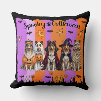 Halloween Collies Throw Pillow