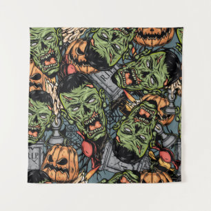 Halloween colorful elements seamless pattern with  tapestry