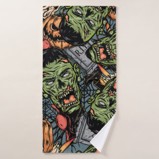 Halloween colourful elements seamless pattern with bath towel