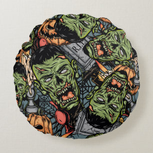 Halloween colourful elements seamless pattern with round pillow