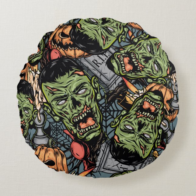 Halloween colourful elements seamless pattern with round pillow (Front)