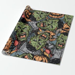 Halloween colourful elements seamless pattern with wrapping paper