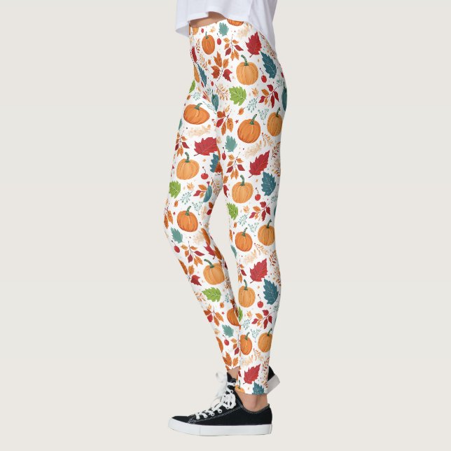 Halloween Colourful Pumpkins and leaves Leggings (Left)