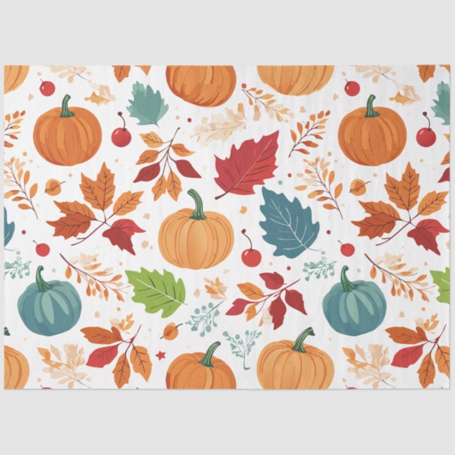 Halloween Colourful Pumpkins and leaves Tissue Paper (Front)