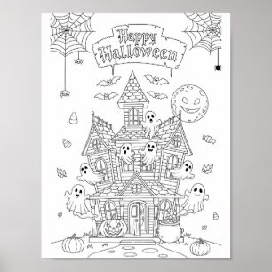 Halloween Colouring Page - A Haunted Mansion Poster