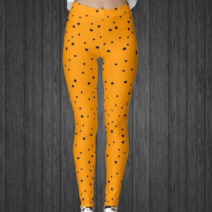 Halloween Colours black stars on bright Orange Leggings