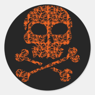 Halloween Colours! Orange and Black Skulls Classic Round Sticker