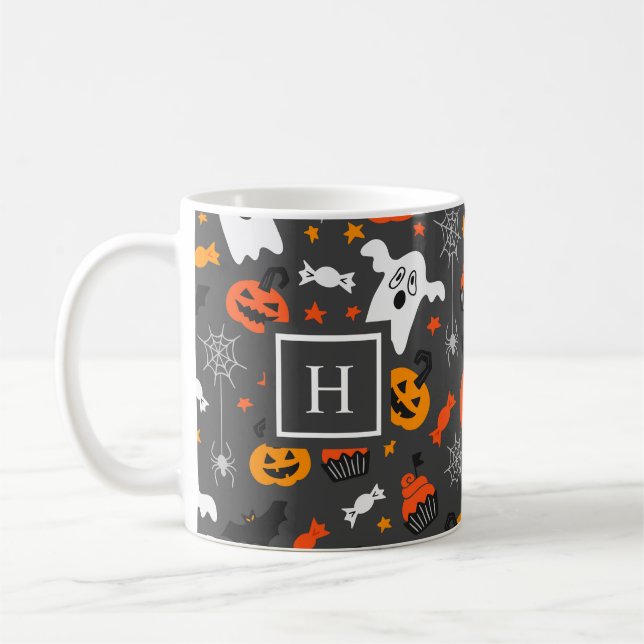 Halloween colours symbols pattern coffee mug (Left)