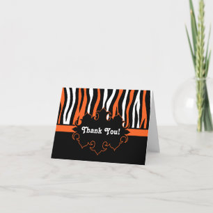 Halloween colours zebra stripes black and orange thank you card