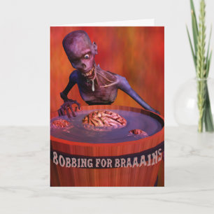Halloween Comic Zombie Bobbing for Brains Card