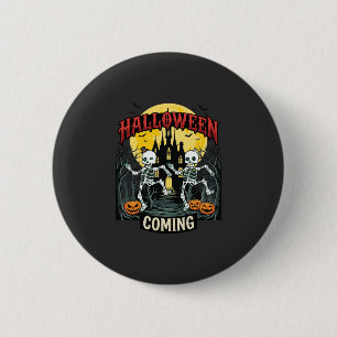 Halloween Coming Dancing Skeletons Castle Pumpkins 2 Inch Round Button