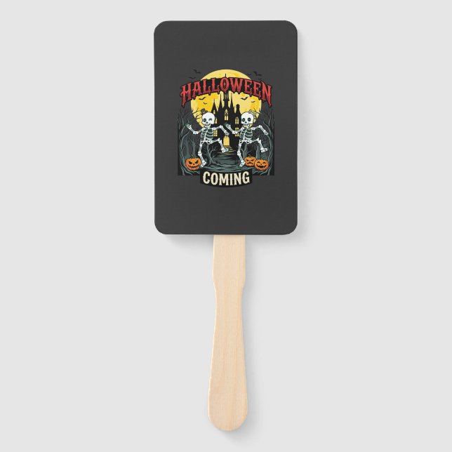 Halloween Coming Dancing Skeletons Castle Pumpkins Hand Fan (Front)