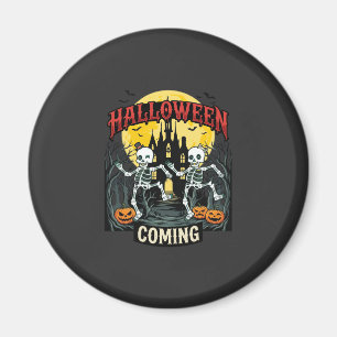 Halloween Coming Dancing Skeletons Castle Pumpkins Magnet