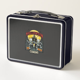 Halloween Coming Dancing Skeletons Castle Pumpkins Metal Lunch Box