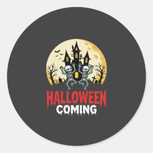 Halloween Coming Dancing Skeletons Haunted Castle  Classic Round Sticker