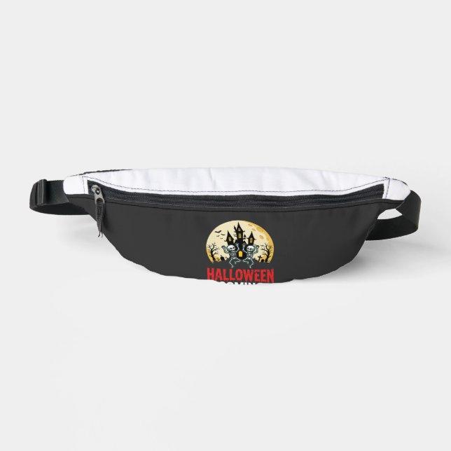 Halloween Coming Dancing Skeletons Haunted Castle  Fanny Pack (Front)