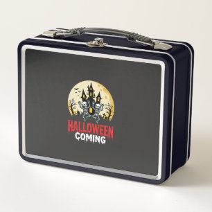 Halloween Coming Dancing Skeletons Haunted Castle  Metal Lunch Box