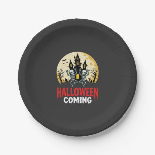 Halloween Coming Dancing Skeletons Haunted Castle  Paper Plate