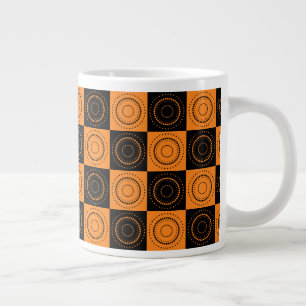 Halloween Concentric Orange and Black Polka Dots Large Coffee Mug