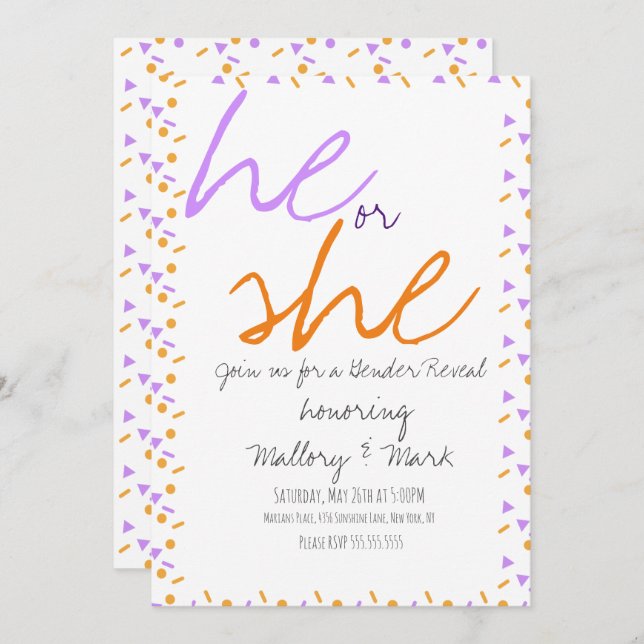 Halloween Confetti  Gender Reveal Invitation (Front/Back)