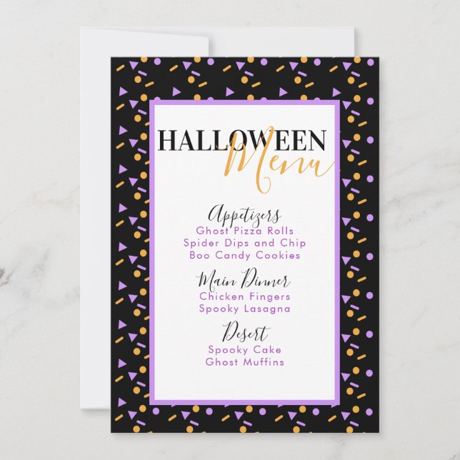 Halloween Confetti Sprinkles Birthday Party Menu (Front)