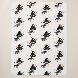Halloween Confetti Witch Hat and Broom Sherpa Blanket