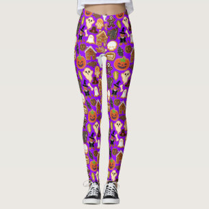 Halloween Cookies Pattern Collection B Purple BG Leggings