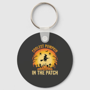 Halloween Coolest Pumpkin in the Patch Witch Desig Keychain