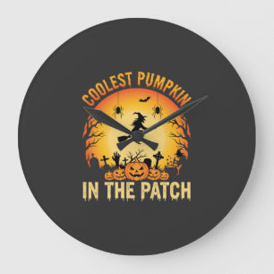 Halloween Coolest Pumpkin in the Patch Witch Desig Large Clock