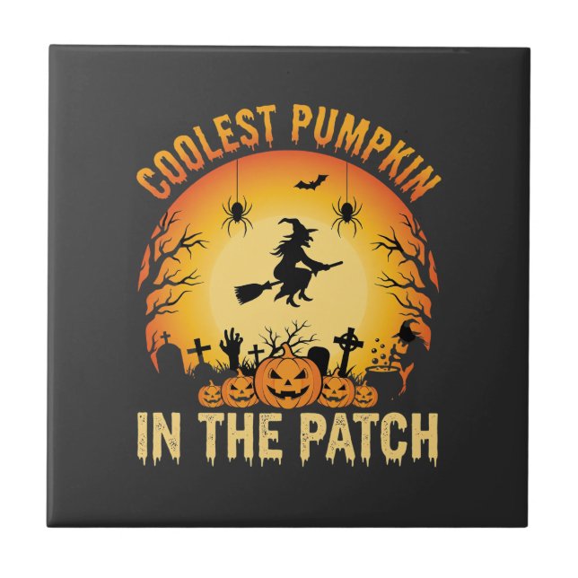 Halloween Coolest Pumpkin in the Patch Witch Desig Tile (Front)