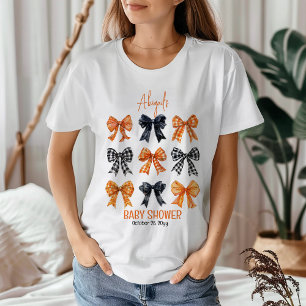 Halloween Coquette Black Orange Bows Baby Shower Tri-Blend Shirt