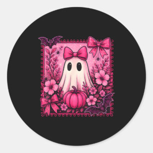 Halloween Coquette Bow Cute Ghost Floral Girl Wome Classic Round Sticker