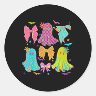 Halloween Coquette Bow Cute Ghosts Girl Women Kid Classic Round Sticker