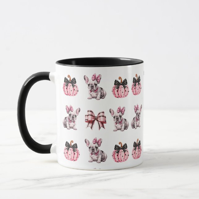 Halloween Coquette Bulldog Bow pumpkin pink Mug (Left)