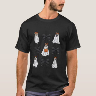 Halloween Coquette Dog Ghost Pumpkins and Black Bo T-Shirt