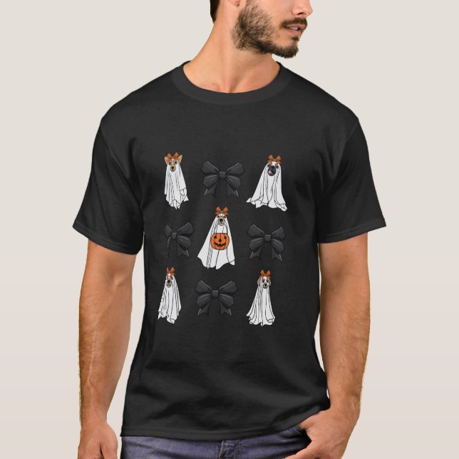 Halloween Coquette Dog Ghost Pumpkins and Black Bo T-Shirt (Front)