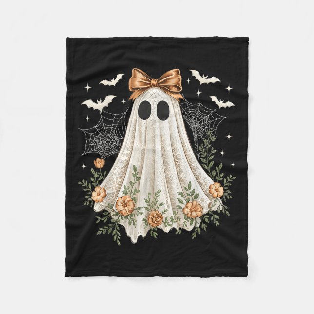 Halloween Coquette Lace Ghost Boo Boojee Soky Seas Fleece Blanket (Front)