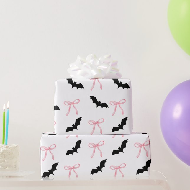 halloween Coquette pink bow and bat Wrapping Paper (Party Gifts)