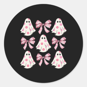Halloween Coquette Pink Bow Ghost Classic Round Sticker