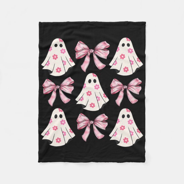 Halloween Coquette Pink Bow Ghost  Fleece Blanket (Front)