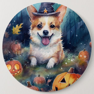 Halloween Corgi With Pumpkins Scary 6 Inch Round Button