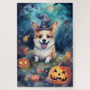 Halloween Corgi With Pumpkins Scary Jigsaw Puzzle