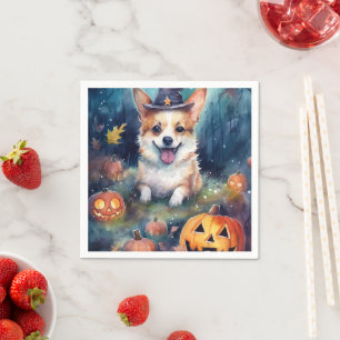Halloween Corgi With Pumpkins Scary Napkin