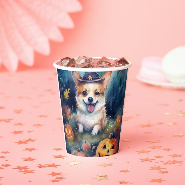 Halloween Corgi With Pumpkins Scary Paper Cups (Insitu)
