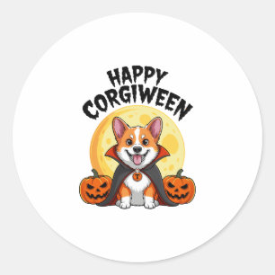 Halloween Corgiween, Spooky Corgi Dog Classic Round Sticker